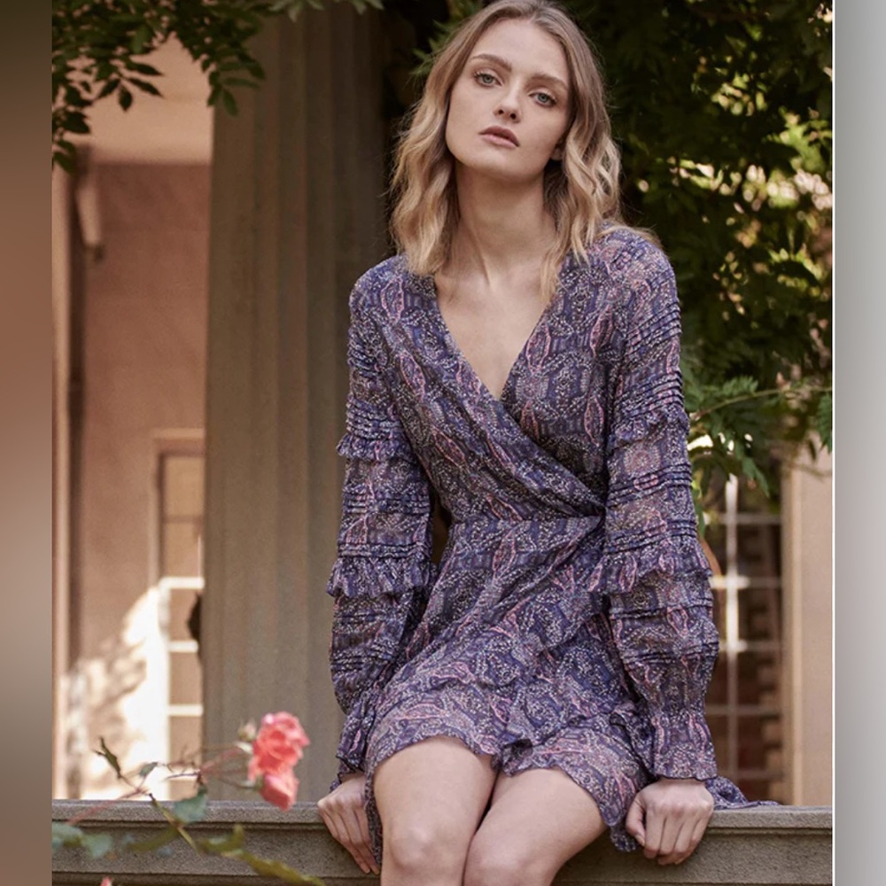 Haute Hippie | Faux Wrap Silk Dress NWT | Violet Navy